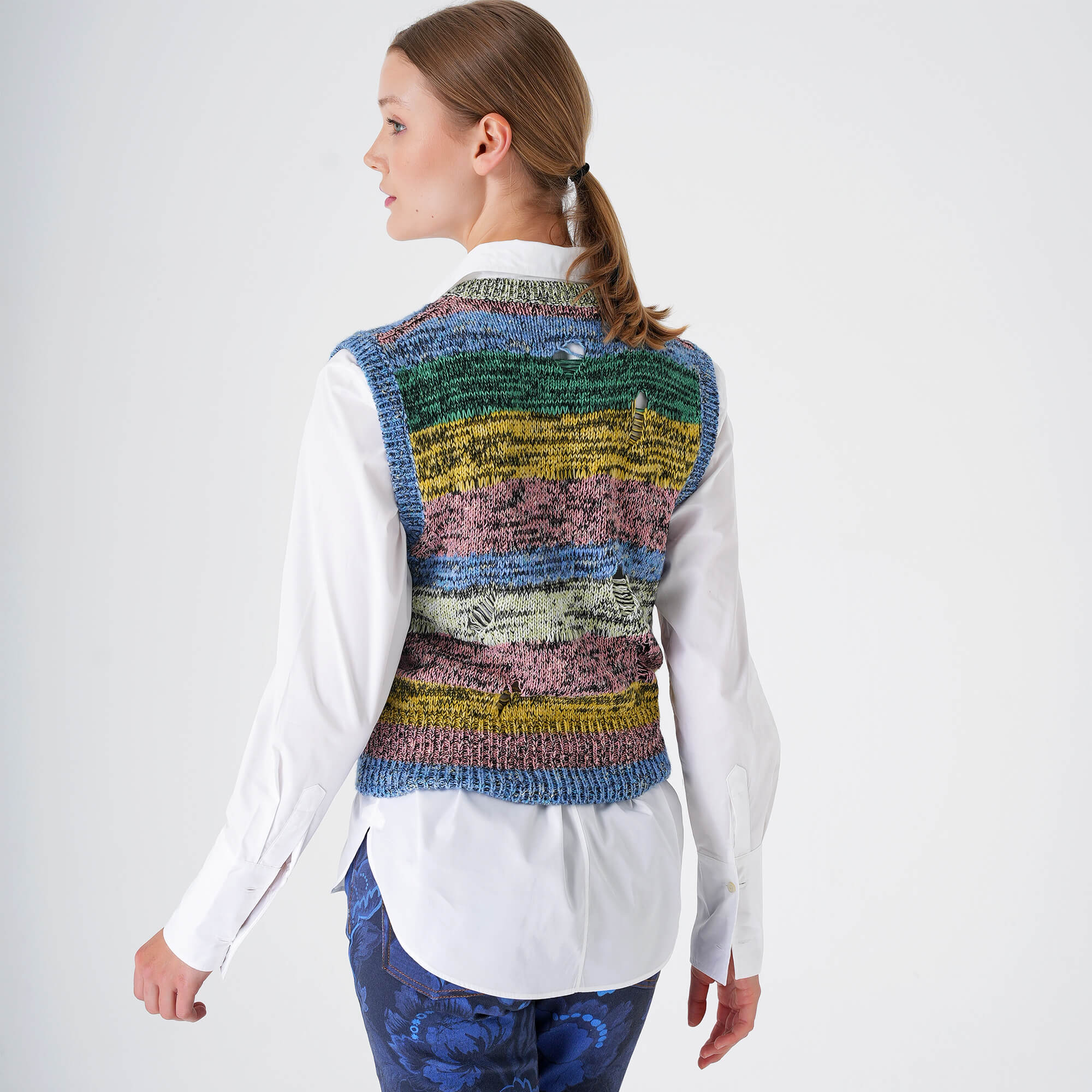 Etro - Multicolor V Neck Patch Sleeveless Sweater